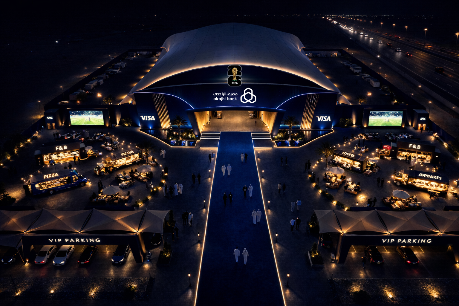 Tent Entrance Aerial View — Night